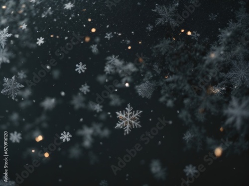 snowflakes falling overlay on black. AI Generative