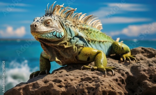 Beach iguana on a rock © jambulart