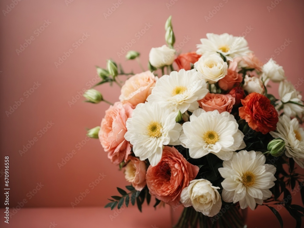 flower bouquet on red background. AI Generative flower bouquet on red background. AI Generative