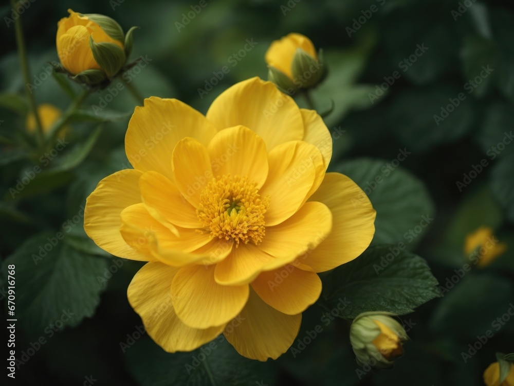 closeup of one yellow flower on green background. AI Generative closeup of one yellow flower on green background. AI Generative