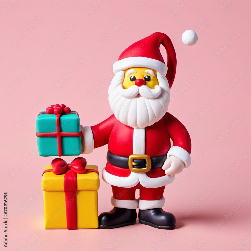 Santa claus with gift boxes isolated on pink background