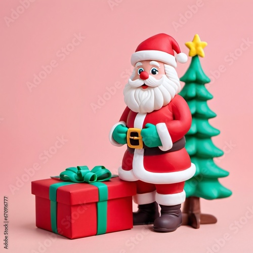 Happy Santa Clause standing beside gift box and Christmas tree © Anand Kumar