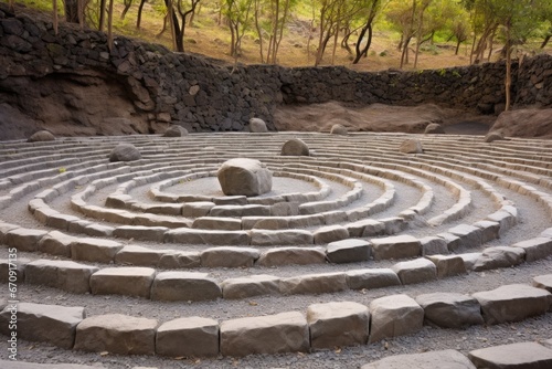 circular labyrinth path made of stones