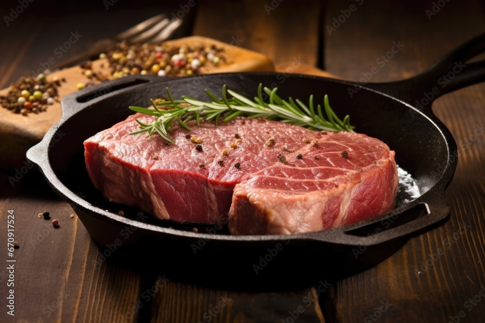 medium-rare steak on an iron cast skillet