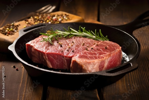 medium-rare steak on an iron cast skillet