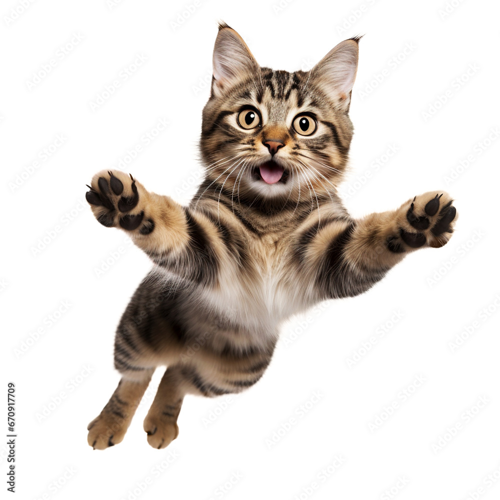 Obraz premium Cute cat jumping on a transparent background.