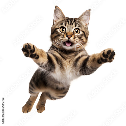 Cute cat jumping on a transparent background.