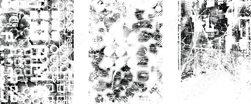 Distressed grungy isolated layers . Design element for brochure, social media, posters, flyers. Overlay grunge texture.Textured banner with Distress effect .Vector halftone dots . Screen print texture