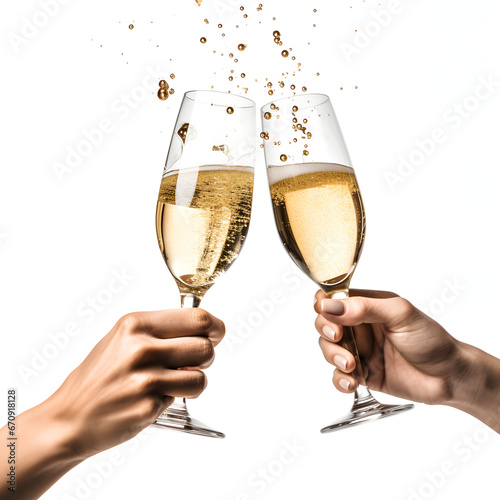 Friends clinking champagne glasses isolated on transparent or white background, png photo