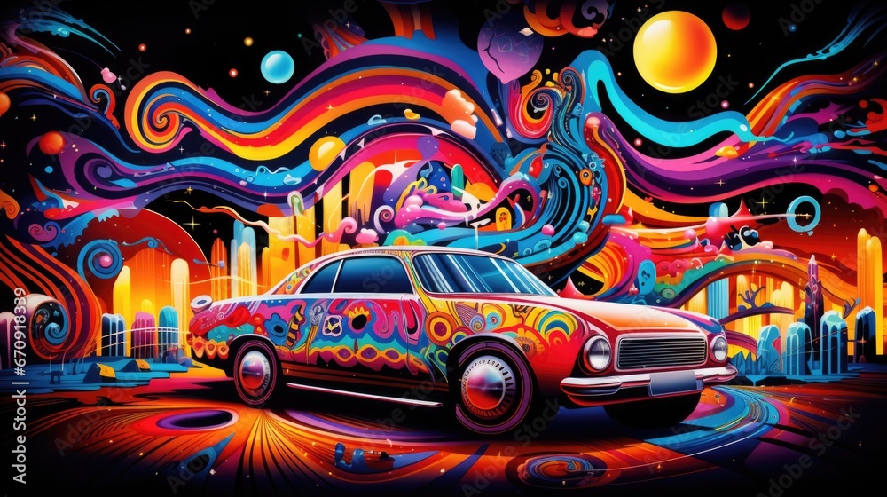 Psychedelic spaces cars.