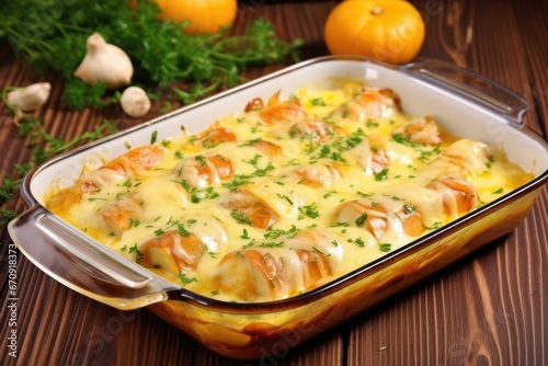 oven-baked sausage with melted cheese