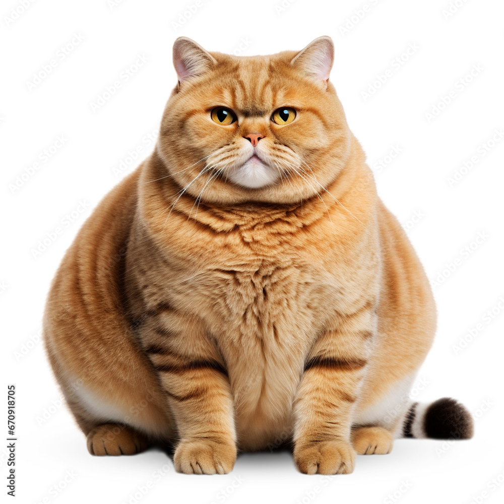 Fat cat isolated on a transparent background.