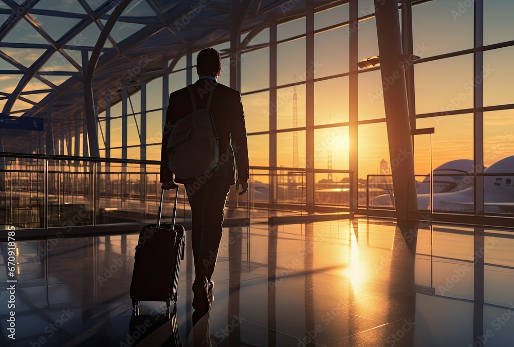 Businessman with luggage waiting in the airport