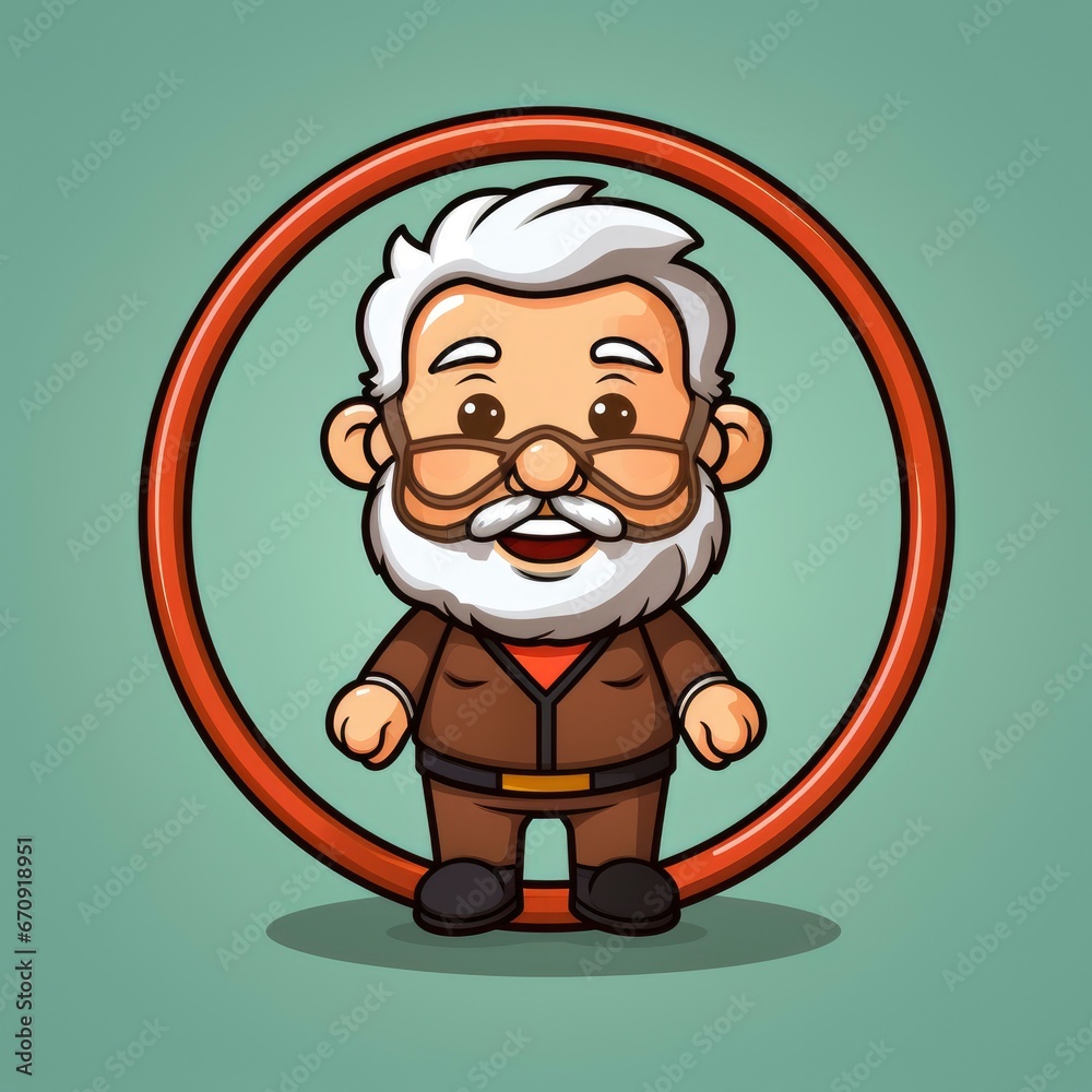 Cute Grandfather Playing Hula Hoop , Cartoon, Icon Illustration
