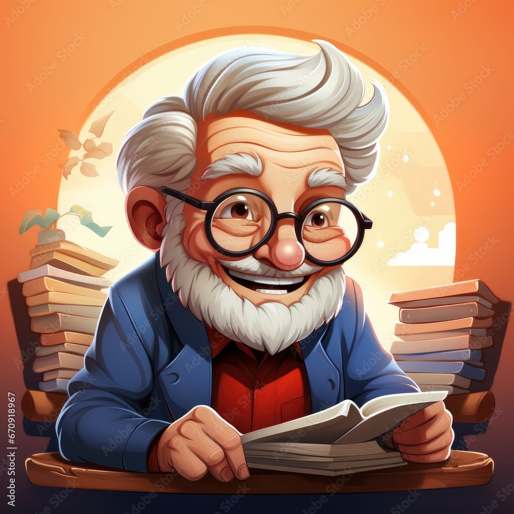 custom made wallpaper toronto digitalCute Grandfather Reading Newspaper , Cartoon, Icon Illustration
