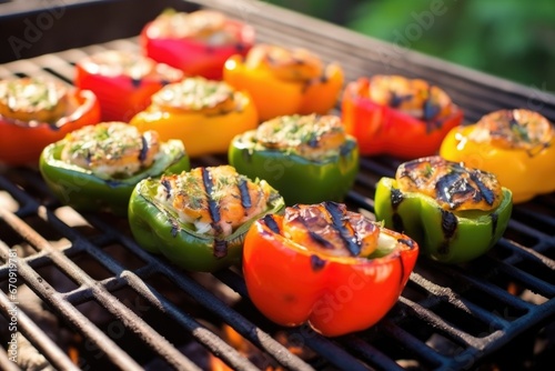 grilled stuffed bell peppers on a charcoal grill