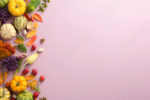 Food background with various vegetables on pastel background