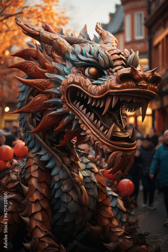 Fototapeta premium Traditional Chinese dragon dance, Generative AI