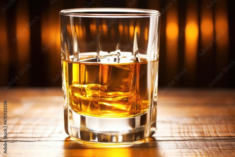 close-up of glass filled with golden malt whisky
