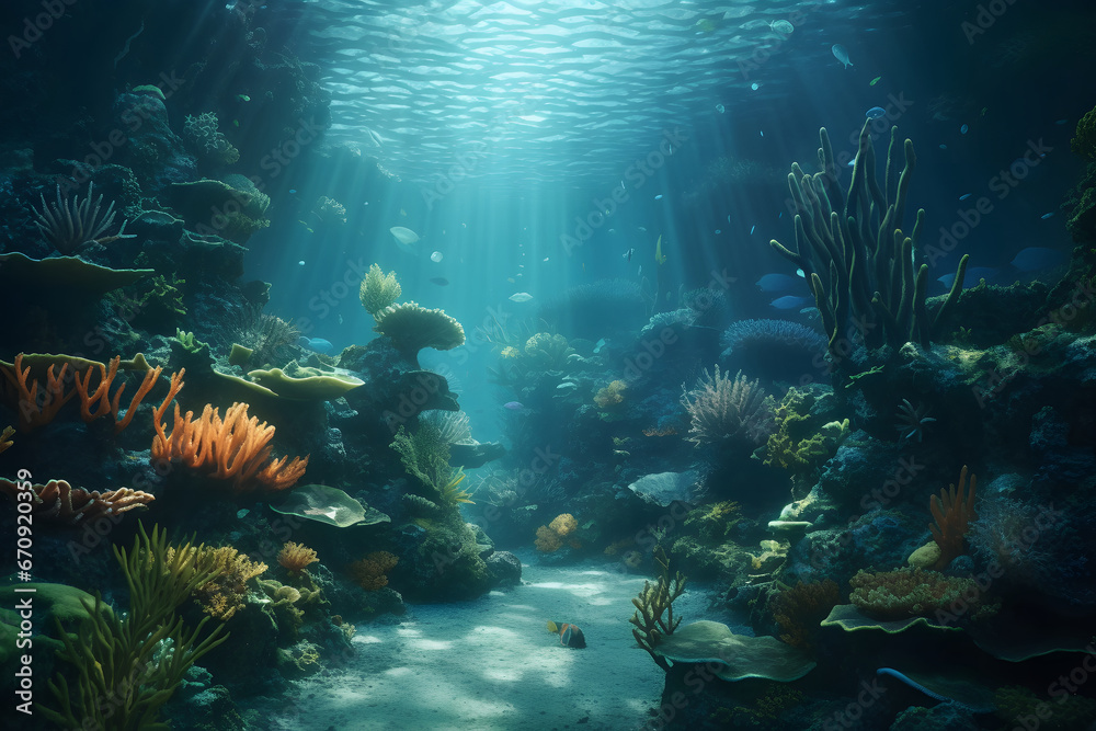 Fototapeta premium coral reef and fish. 