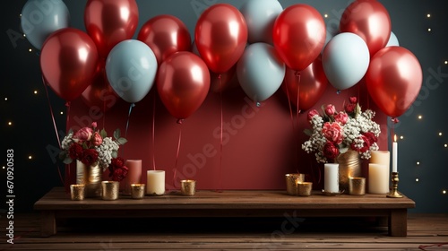 cake with candles and balloons