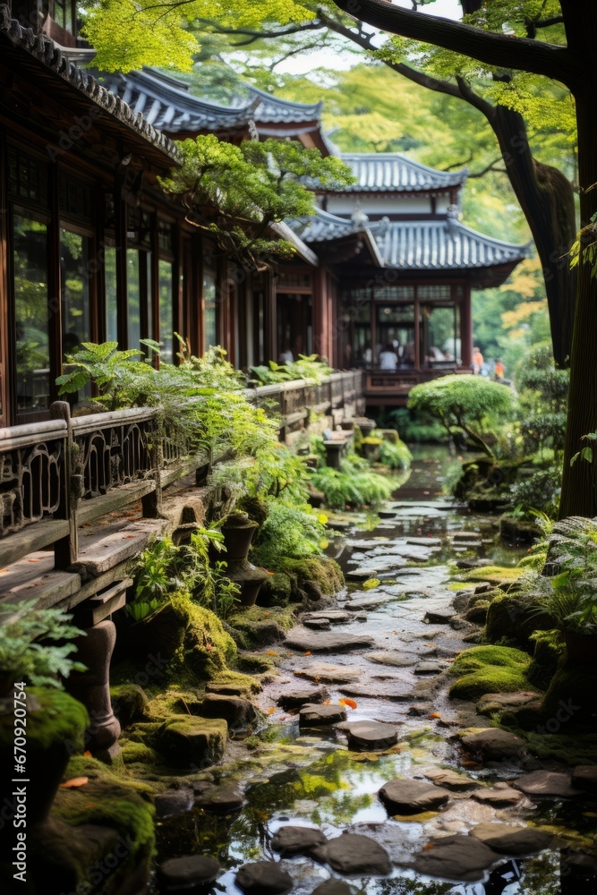 Tranquil traditional Chinese garden, Generative AI Tranquil traditional Chinese garden, Generative AI