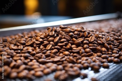 close-up of freshly roasted coffee beans cooling down