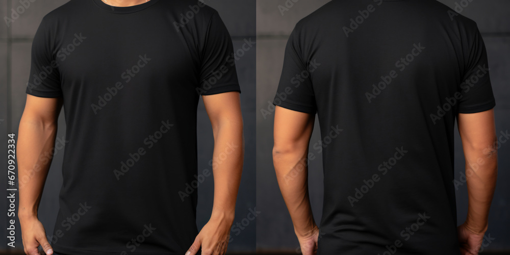 A Stylish Men's Black T-shirt Mockup, Front and Back view, Perfect for Cozy Comfort and Fashion Forward Chicness