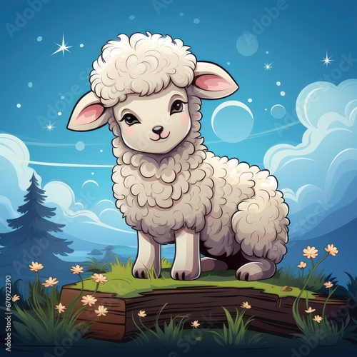 Cute Sheep Sleeping , Cartoon, Icon Illustration