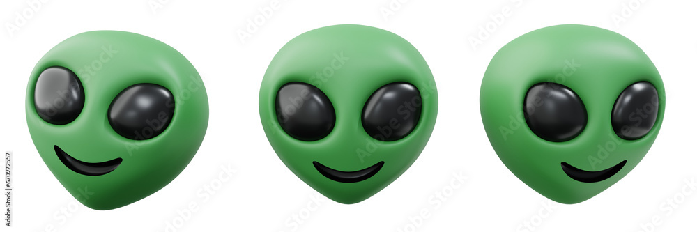 3D Emoticon Alien Green with big black eyes, Smiley or emoji ideas 3D Emoticon Alien Green with big black eyes, Smiley or emoji ideas