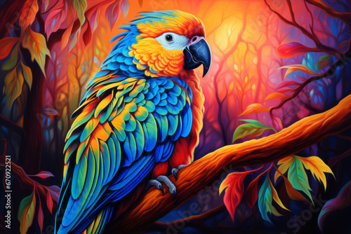 Artwork shows a colorful parrot sitting on a branch © standret