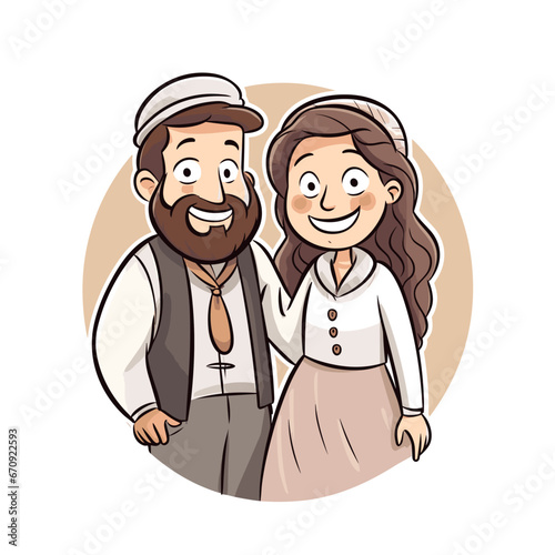 Jewish couple hand-drawn comic illustration. Jewish couple. Vector doodle style cartoon illustration