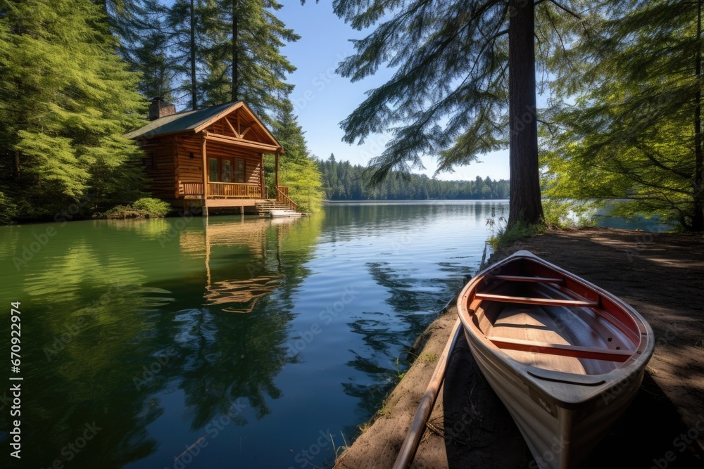 rowboat to a dock by a secluded log cabin rowboat to a dock by a secluded log cabin