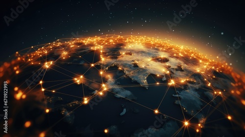 Connection lines technology of future around the earth surface with circles and lines. Internet, Social media or logistical concept.