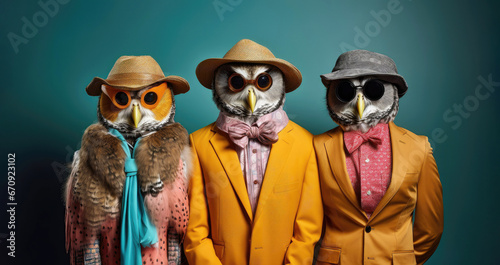 Anthropomorphic owl writers in vintage attire © Robert Kneschke