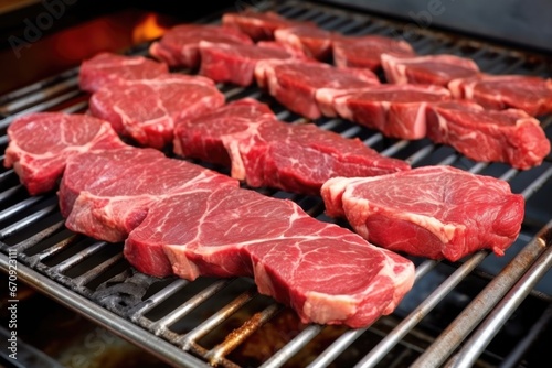 lamb chops probed for doneness on a flat iron grill