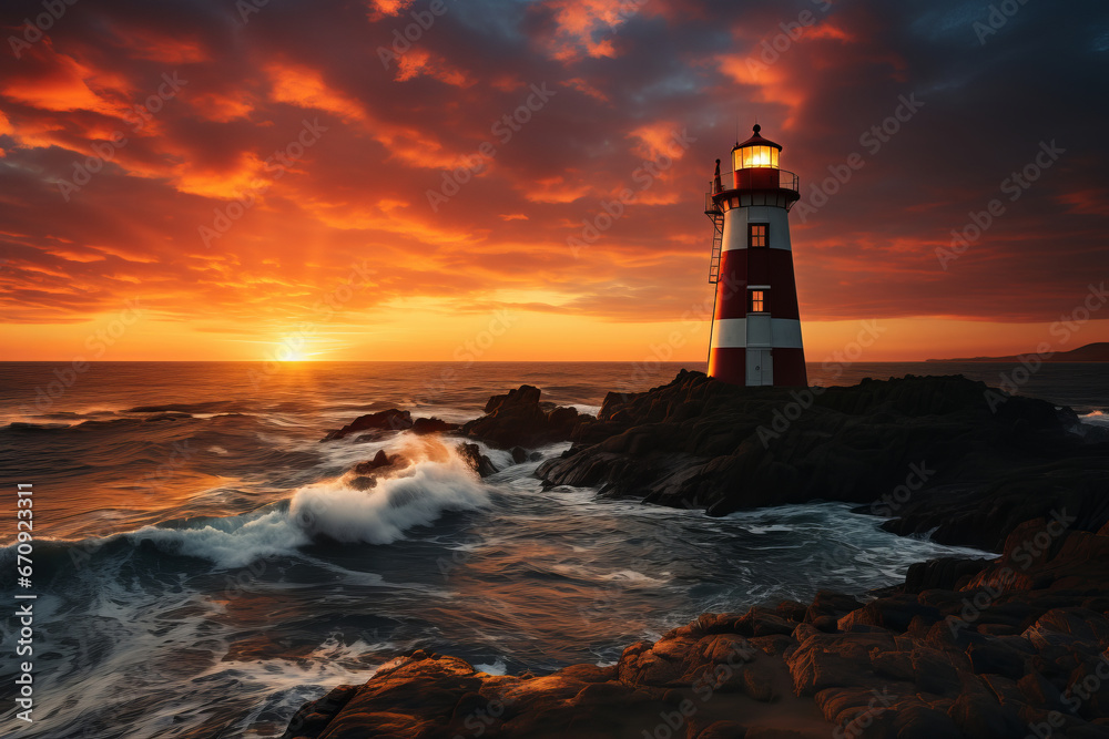 Image of a lighthouse, beautiful sea waters
