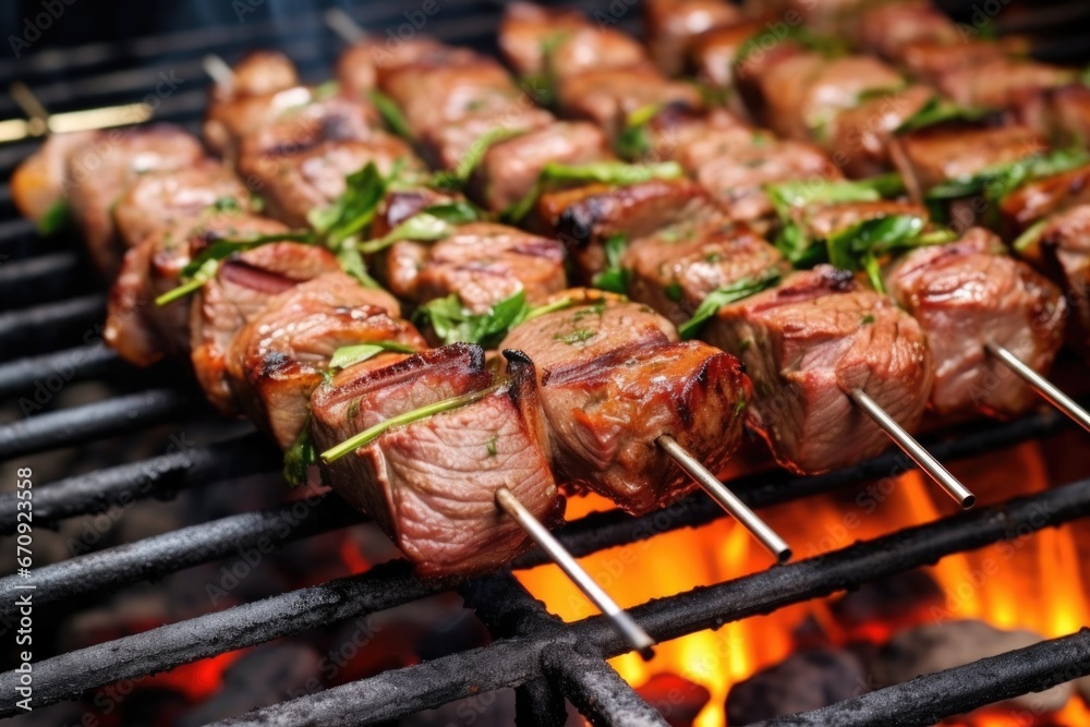 lamb skewers on a barbecue skewer ready for grilling