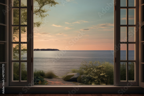 Open window with a view of a body of water © standret