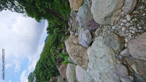 Fpv vertical shot of Las Yayitas in Bani, Dominican Republic. Natural places in the union area of Rios Manuel and Rio Bani, Peravia Province photo