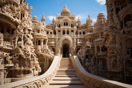  Intricate details of a Jain temple in Rajasthan, Generative AI photo