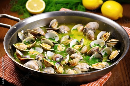 a shellfish with homemade garlic marinade being prepared in a pan