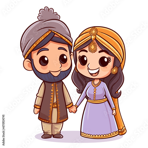 Indian couple hand-drawn comic illustration. Indian couple. Vector doodle style cartoon illustration