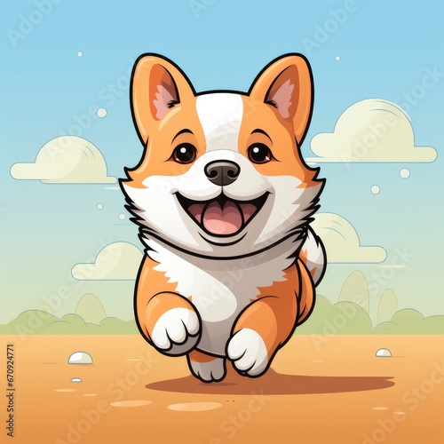 Cute Shiba Inu Dog Playing Jump Rope , Cartoon, Icon Illustration