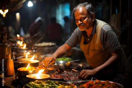 Street food vendor preparing delicious chaat in Varanasi  Generative AI