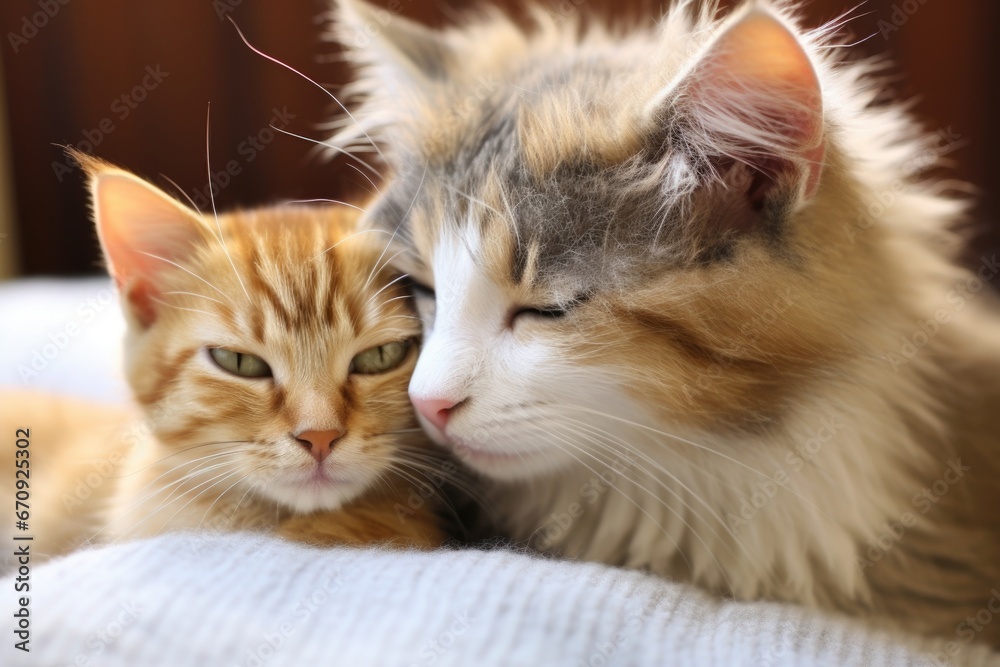 a cat grooming a kitten