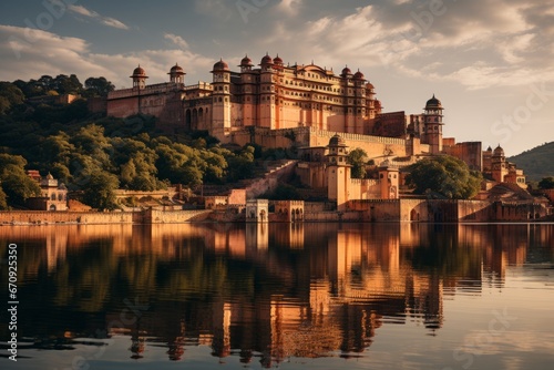  Stunning view of the Amber Fort in Jaipur, India, Generative AI photo