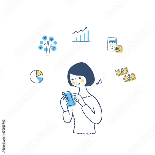 スマートフォンで資産運用をする女性