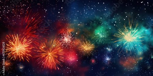 Vibrant glitter background with colorful fireworks  perfect for Christmas Eve and New Year celebrations.