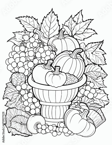 Cute kawaii autumn coloring page for kids with vintage, Nature forest, insects. animals cartoon illustration, Animal autumn coloring book for kids.